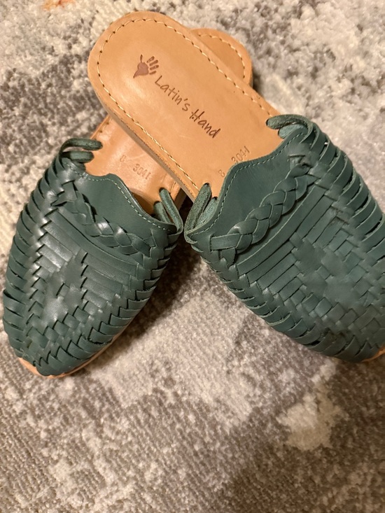 Shoes - New size 8, turquoise green , leather, woven slides..